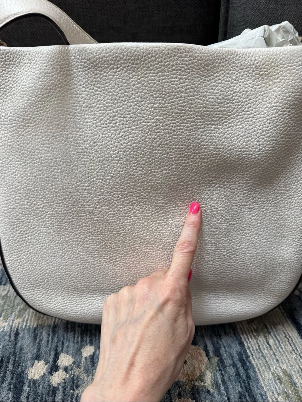 kate spade White Pebbled Leather Crescent Shoulder Bag with Silver Hardware
